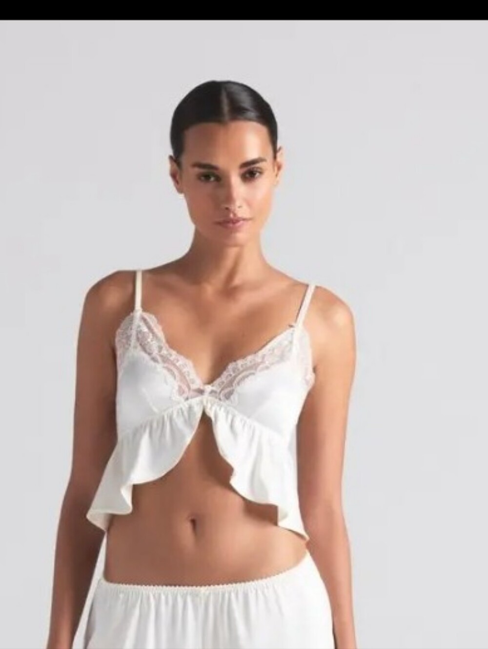SKIMS Woven Shine Lace Babydoll Top S - Ivory